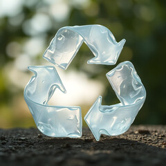 Recycling symbol made of transparent glass arrows