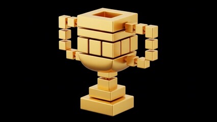 3D Rendered Gold Trophy on Black Background.