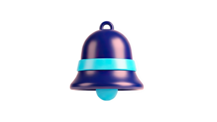 3D blue notification bell with cyan ring on transparent background