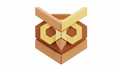 3D Wooden Owl Figurine with Geometric Design.