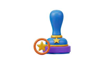 3D cartoon stamp with star on transparent background