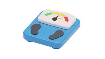 3D Cartoon weight scale with measurement indicator on transparent background