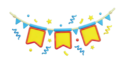3D Colorful 3D Party Bunting with Blank Flags on transparent background