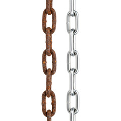 Rust and Shine: A juxtaposition of old and new, where the corroded links of a rusted chain stand in contrast to the polished gleam of a pristine one.