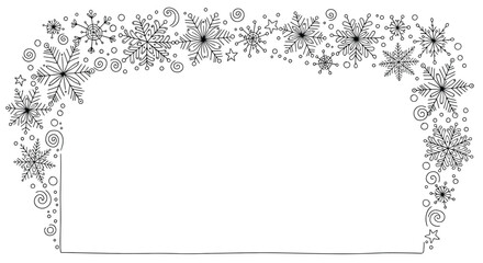 Fototapeta premium Decorative Snowflake Arch Border - Hand-Drawn Winter Line Art Frame with Star and Swirl Accents