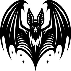 Obraz premium Gothic Bat Silhouette: A bold black silhouette of a bat with outstretched wings, evoking a sense of mystery and the night sky. 