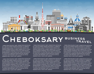 Cheboksary Russia city skyline with color buildings, blue sky and copy space. Cheboksary cityscape with landmarks. Business travel and tourism concept with modern and historic architecture.