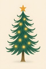 Obraz premium Simple Christmas Tree Illustration with Star and Golden Lights