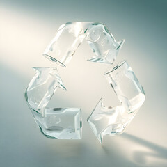Transparent recycling symbol made of glass
