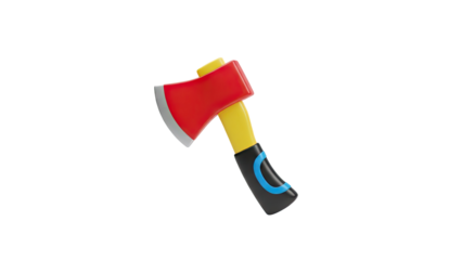 3D Red and Yellow Axe Icon on transparent background