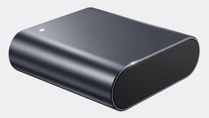 Black External Hard Drive on White Background.