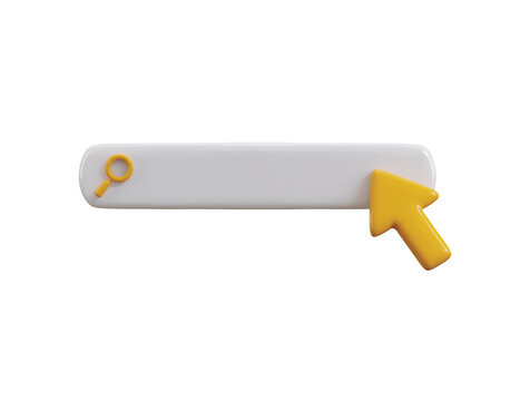 Search bar with cursor icon 3d render concept of Navigation search for browser, Realistic 3d arrow, cursor, Pastel Soft colors yellow search bar icon vector illustration