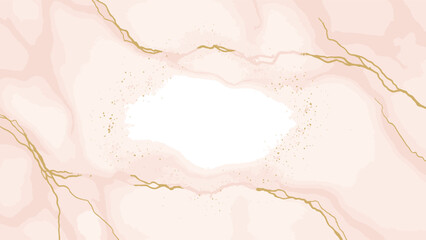 Obraz premium Elegant Abstract Fluid Art Background with Soft Pink Marble Texture, Golden Veins, and a Central Dark Ink Stain Effect