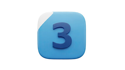 3D Number 3 on a blue rounded square with white accent on transparent background