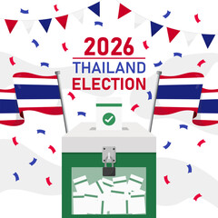 Thailand elections 2026. ballot box and thailand flags on white background