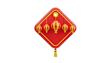3D Red and Yellow Chinese Lanterns Diamond Decoration