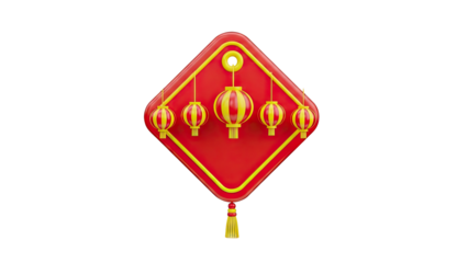 3D Red and Yellow Chinese Lanterns Diamond Decoration