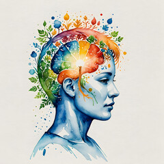Abstract female portrait with colorful brain splash