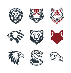 Animal head emblems set on black background for logos and design elements