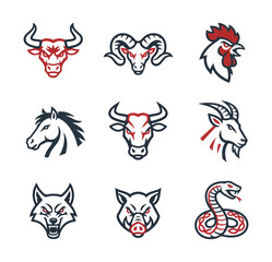 Animal head icons set illustration vector graphics