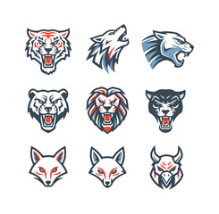 Animal head illustrations tiger wolf bear lion fox and other wildlife