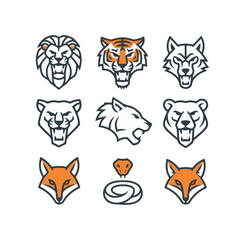 Animal heads set vector illustrations wildlife design elements