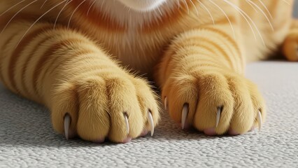 Cat paws with sharp claws on carpeted floor