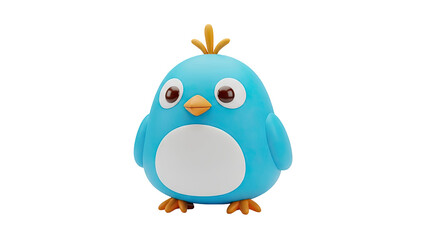 Obraz premium 3D Cute 3D cartoon bird character with bright blue feathers on transparent background