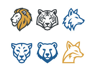 Animal heads set vector illustrations wildlife icons graphics