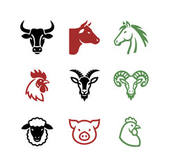 Farm animal silhouettes in vector format on black background