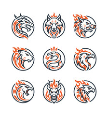 Set of animal head logos for brand identity designs
