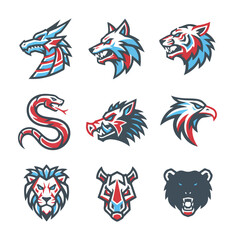 Stylized animal head illustrations for design and commercial use
