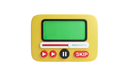 3D Yellow cartoon video player with green screen on transparent background