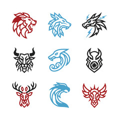 Stylized animal heads collection decorative elements graphic design