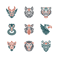 Stylized animal heads set vector graphic designs