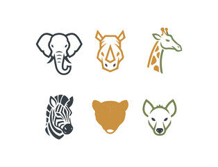 Stylized animal heads wildlife icons for design and illustration