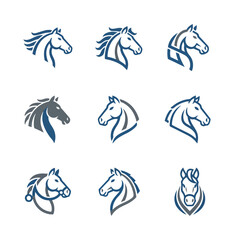 Stylized horse head icons set design elements