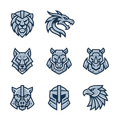 Animal head crests set decorative design elements
