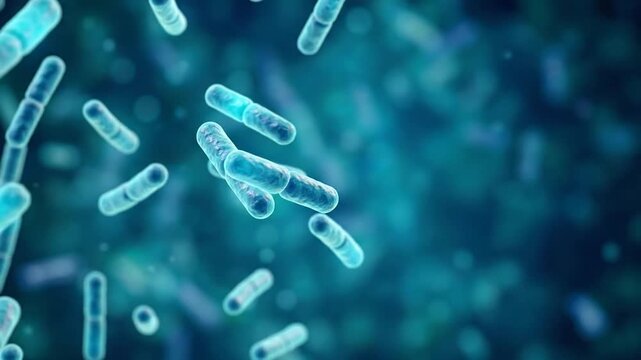 3D Render of Rod-Shaped Bacteria (Bacilli) with Blue Scientific Background