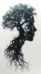 Abstract human face merging with nature roots high resolution picture