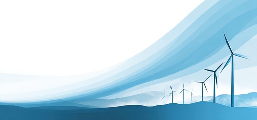Minimalist Blue Wind Turbines Clean Energy Background. Ideal for renewable energy branding, modern environmental designs, green tech presentations, or minimalist sustainable-themed visuals.