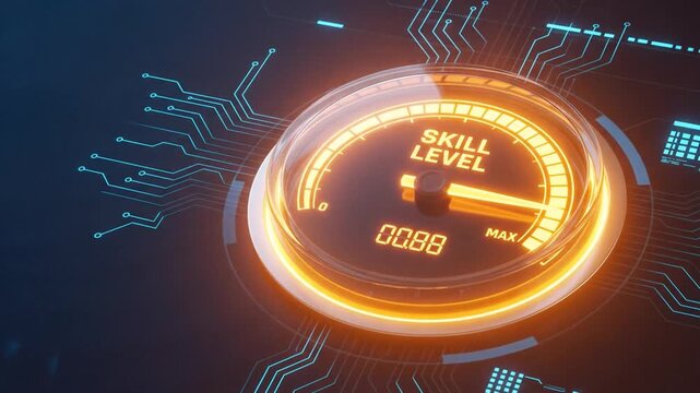 Digital Skill Level Meter Indicating High Performance and Progress