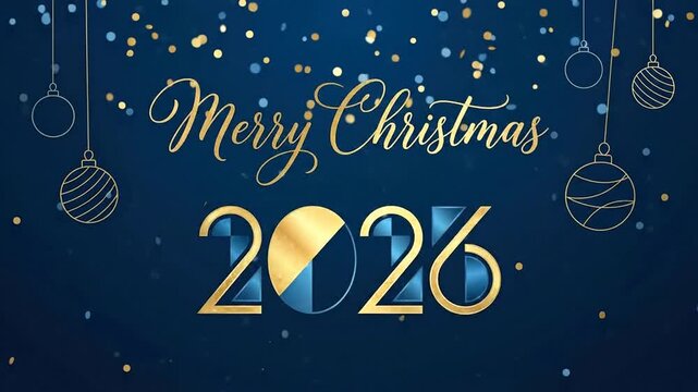Elegant Merry Christmas 2026 Holiday Background with Festive Ornaments