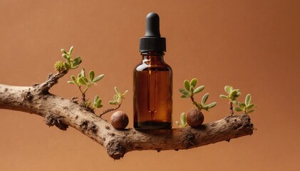 Glass dropper bottle with natural extract or essence like nut oil 