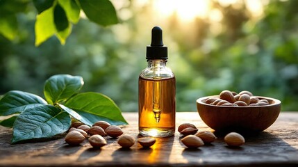 Glass dropper bottle with natural extract or essence like nut oil 