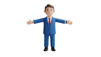 3D Cartoon Businessman Welcoming Gesture on transparent background