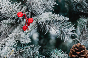 Elegant Christmas Tree, Christmas gift decoration white snow for background postcard.