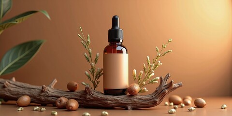 Glass dropper bottle with natural extract or essence like nut oil 