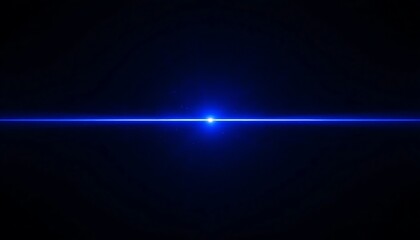 Naklejka premium Intense Blue Optical Lens Flare with Horizontal Light Beam on Black Background Representing Laser Technology Fiber Optics High Speed Data Transmission and Cinematic Energy Effects.