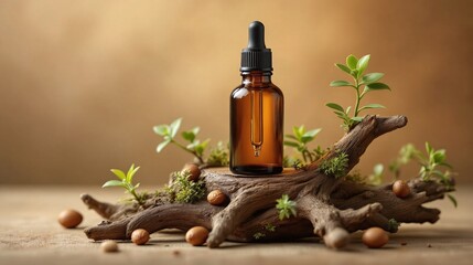 Glass dropper bottle with natural extract or essence like nut oil 